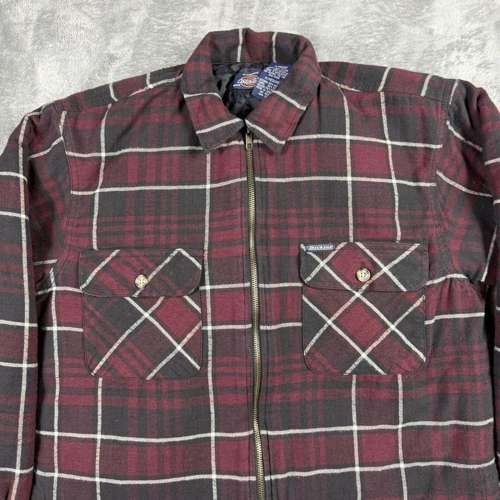 Dickies Vintage Quilted Shirt Jacket Mens Medium‎ Red Flannel Plaid Long Sleeve